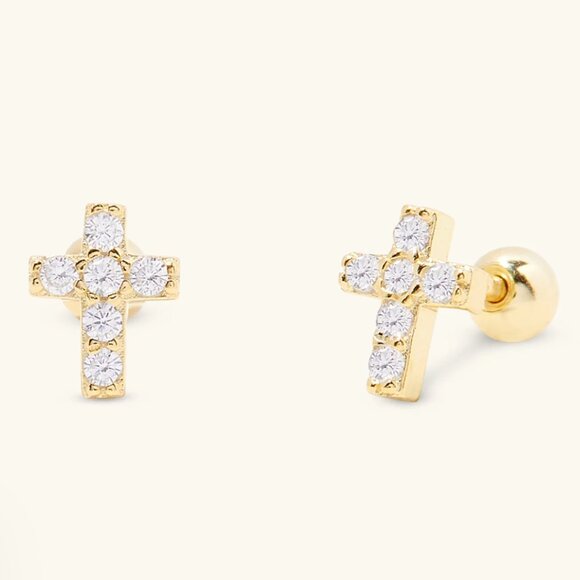 Dainty Diamond Cross Stud Earring Faith Gift Tragus Stud sterling silver screw - Picture 1 of 7
